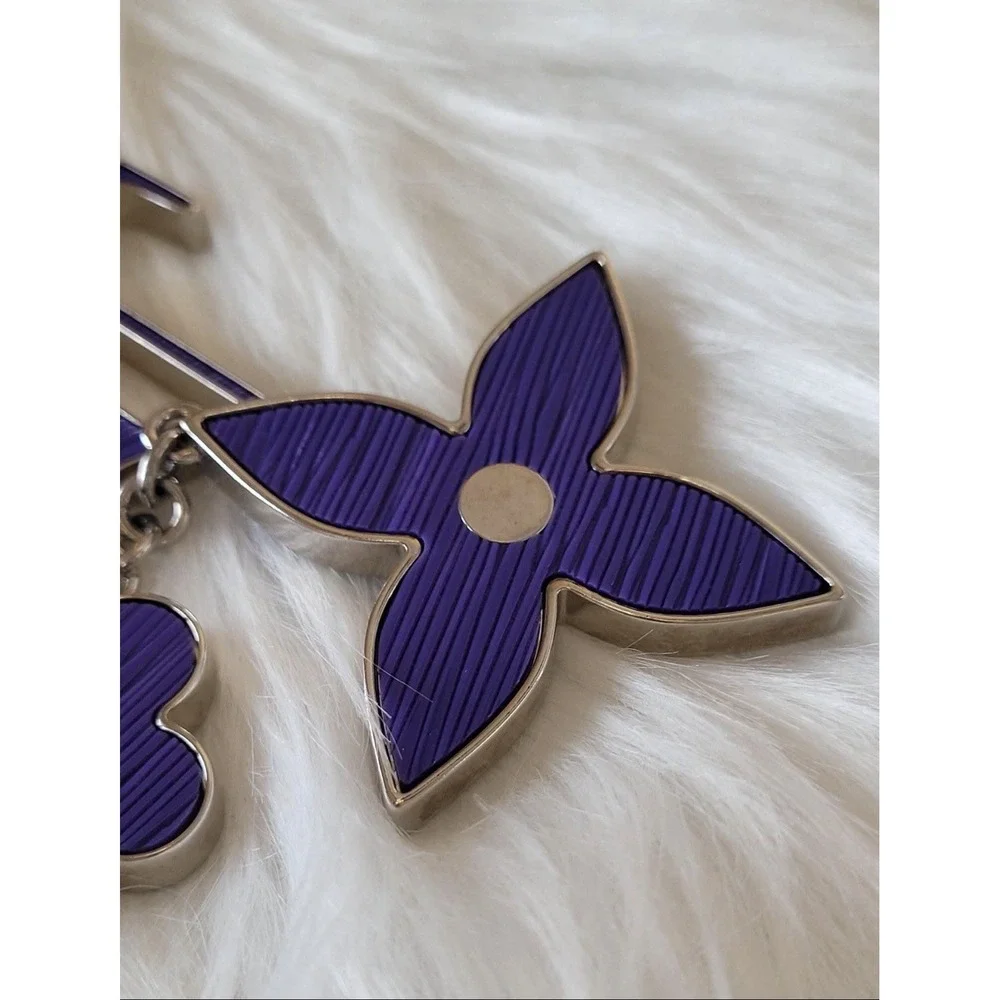 Authentic Louis Vuitton Fleur d'Epi Purple Bag‎ Charm Key Chain W/ Box Dust Bag